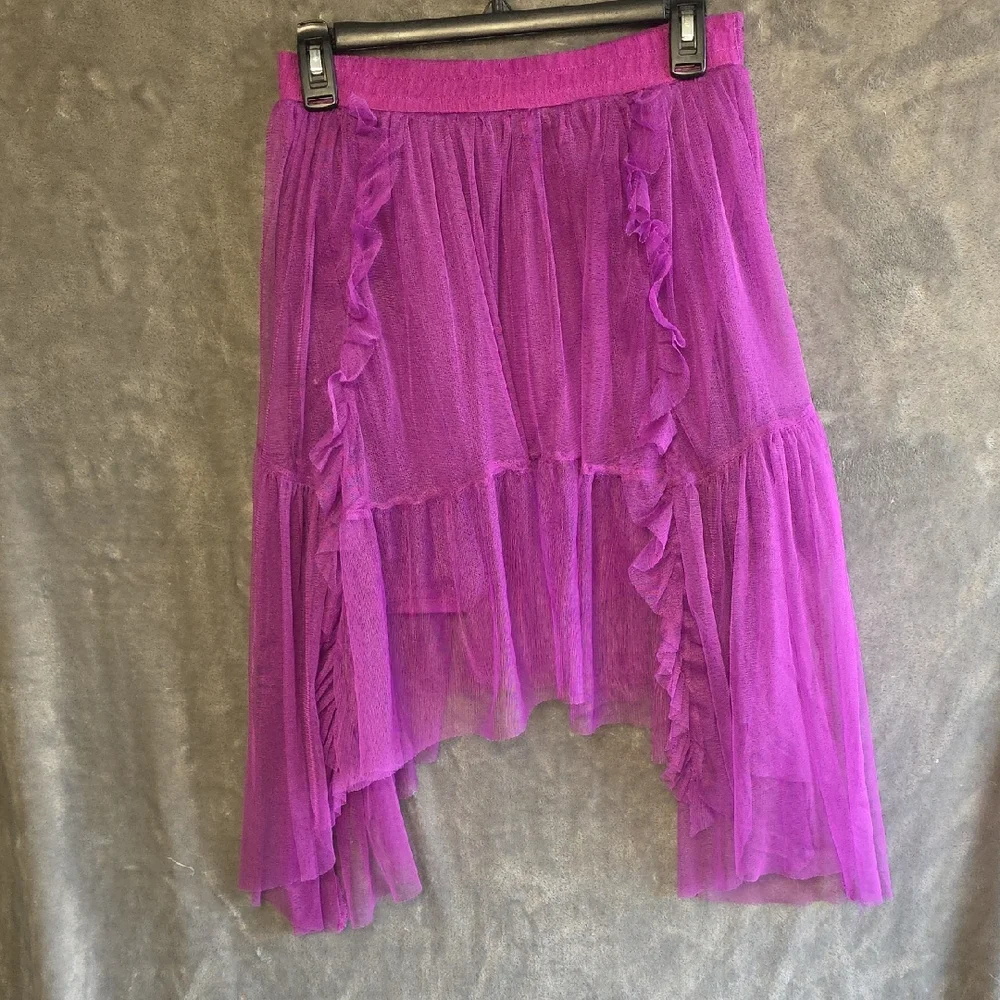 Disney Magenta High-Low Layered Tulle Skirt with Ruffle Detail. Girls Size 14/16